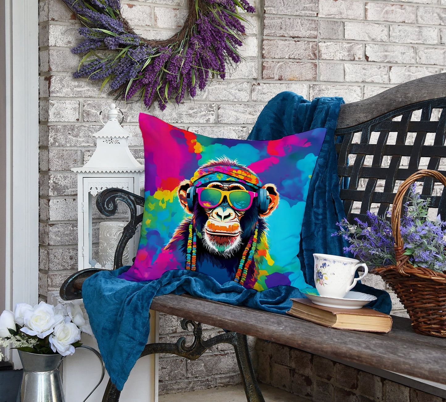 Hippie Animal Chimpanzee Throw Pillow-3