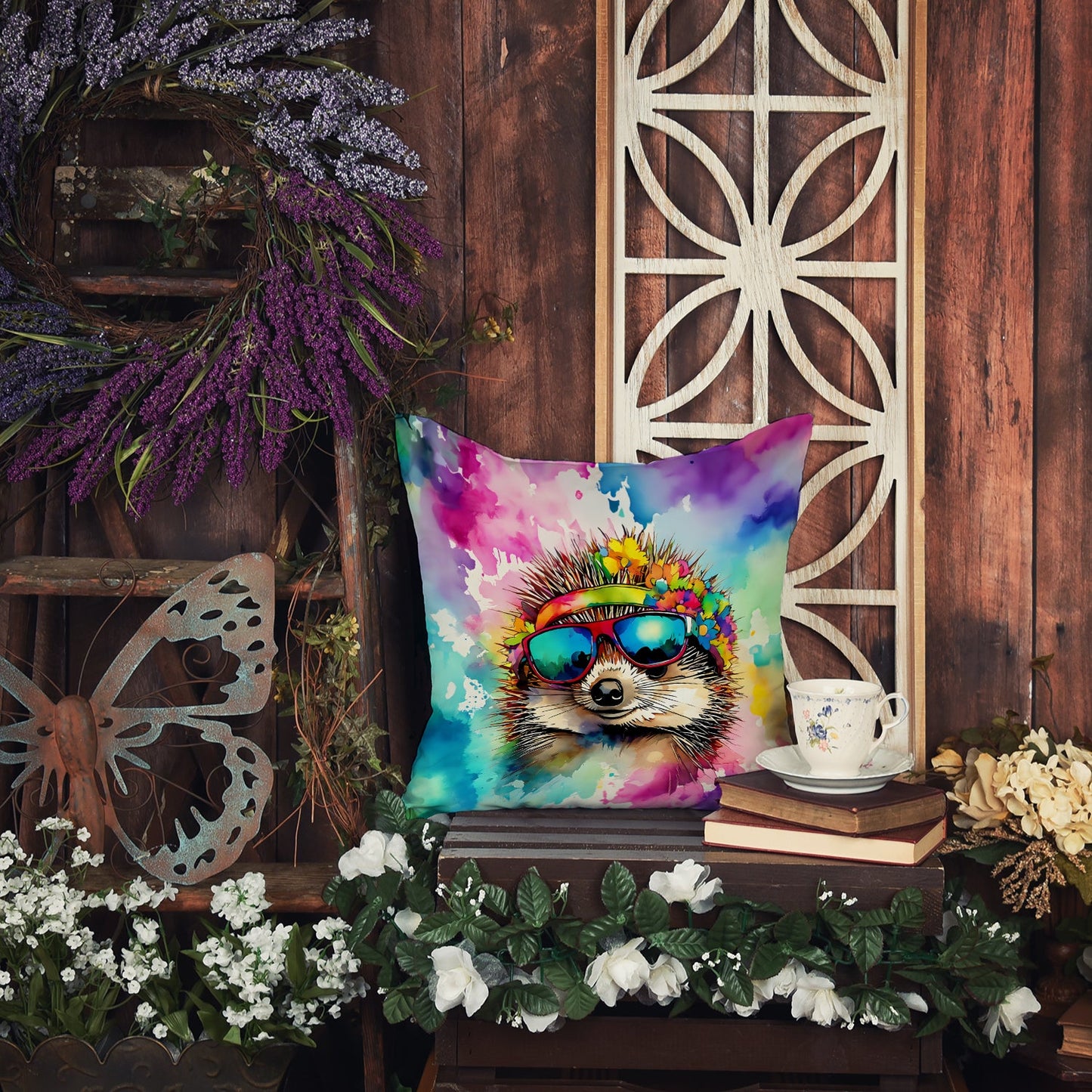 Hippie Animal Hedgehog Throw Pillow-4