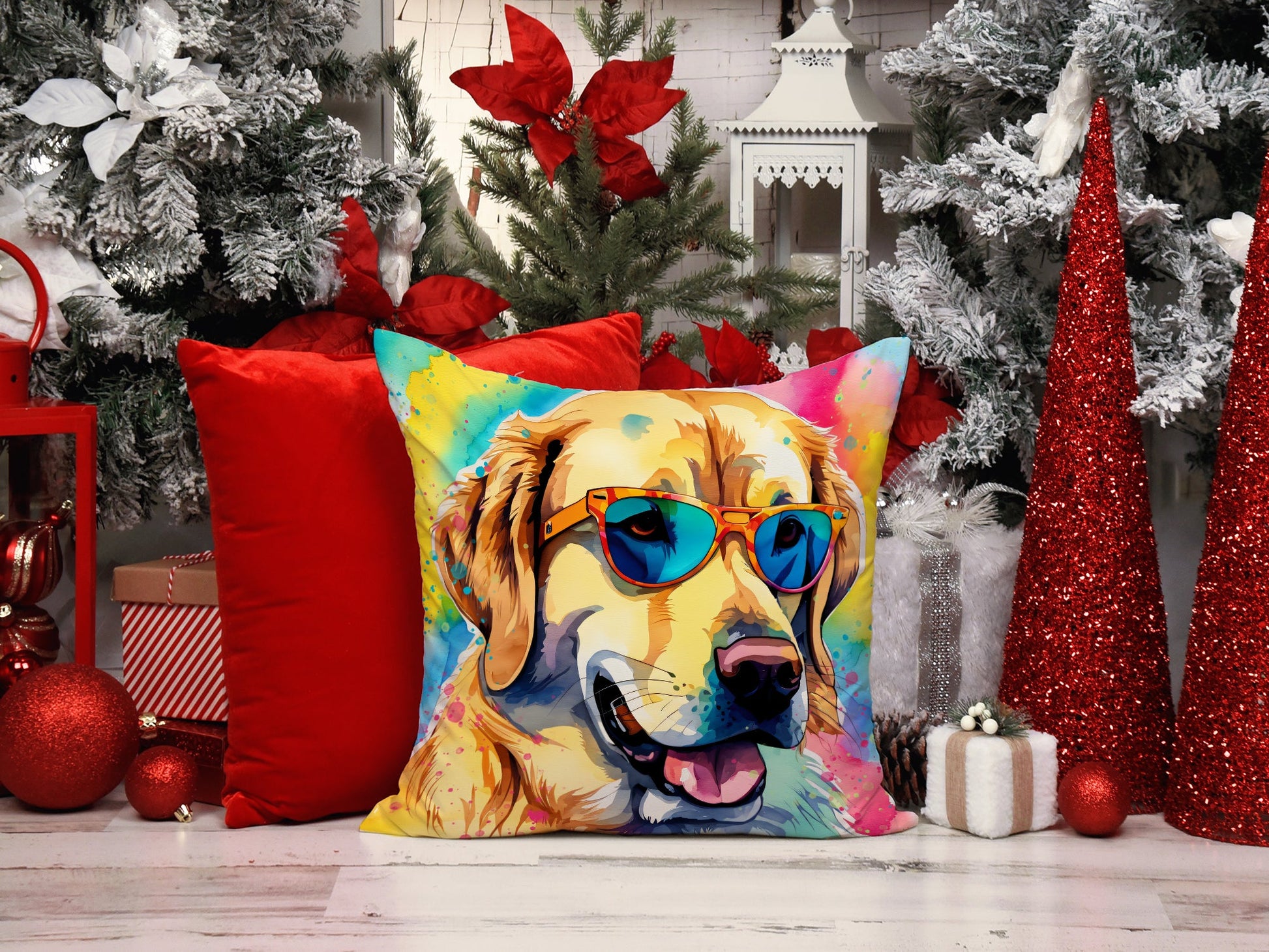 Yellow Labrador Hippie Dawg Throw Pillow-1