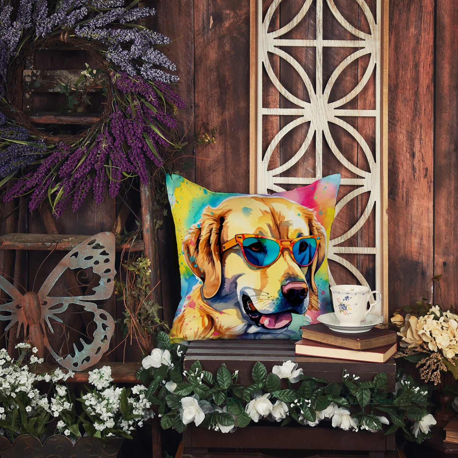 Yellow Labrador Hippie Dawg Throw Pillow-2