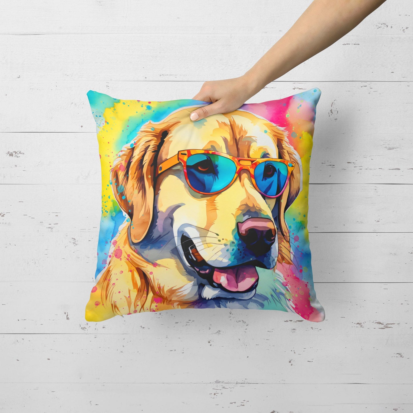Yellow Labrador Hippie Dawg Throw Pillow-3