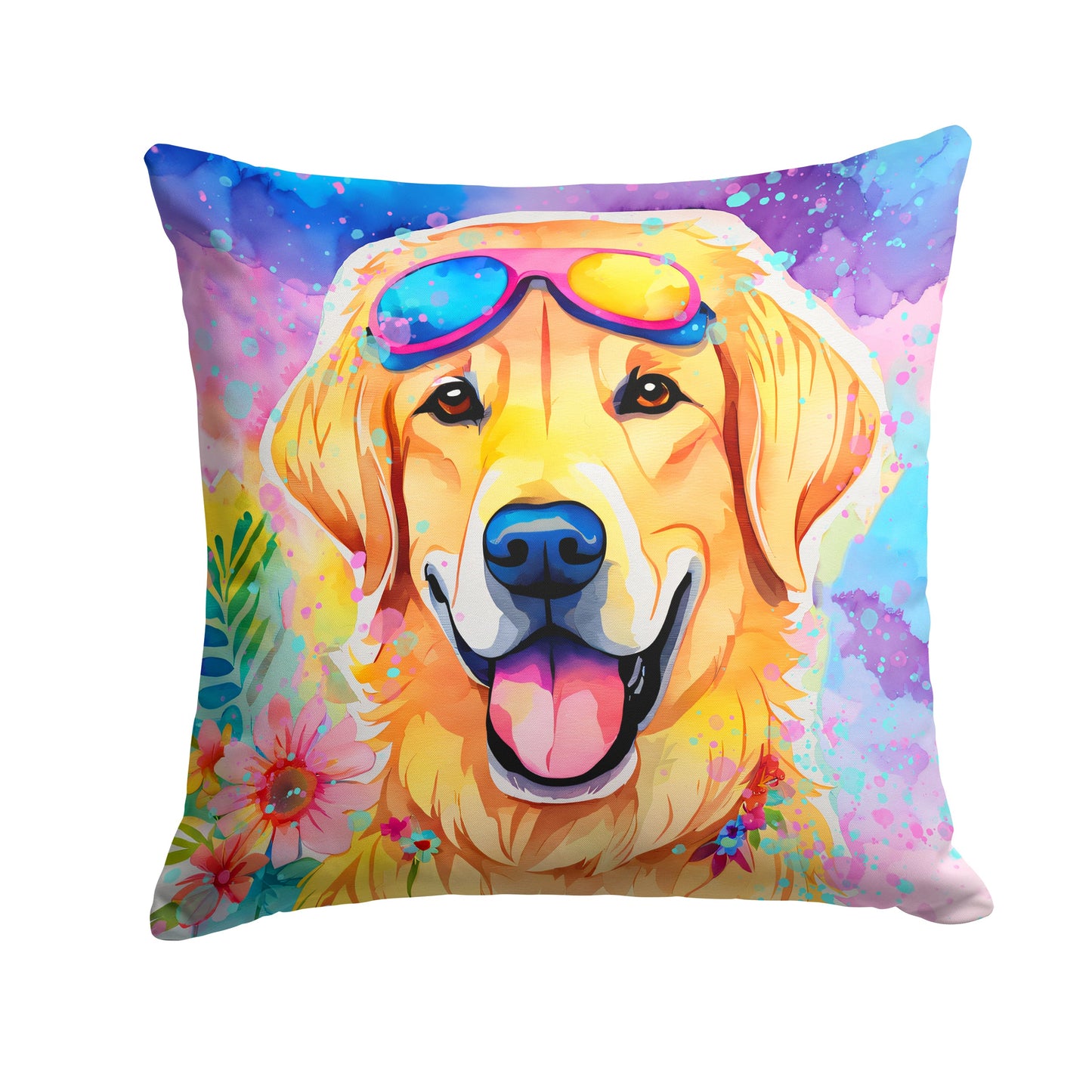 Yellow Labrador Hippie Dawg Throw Pillow-0