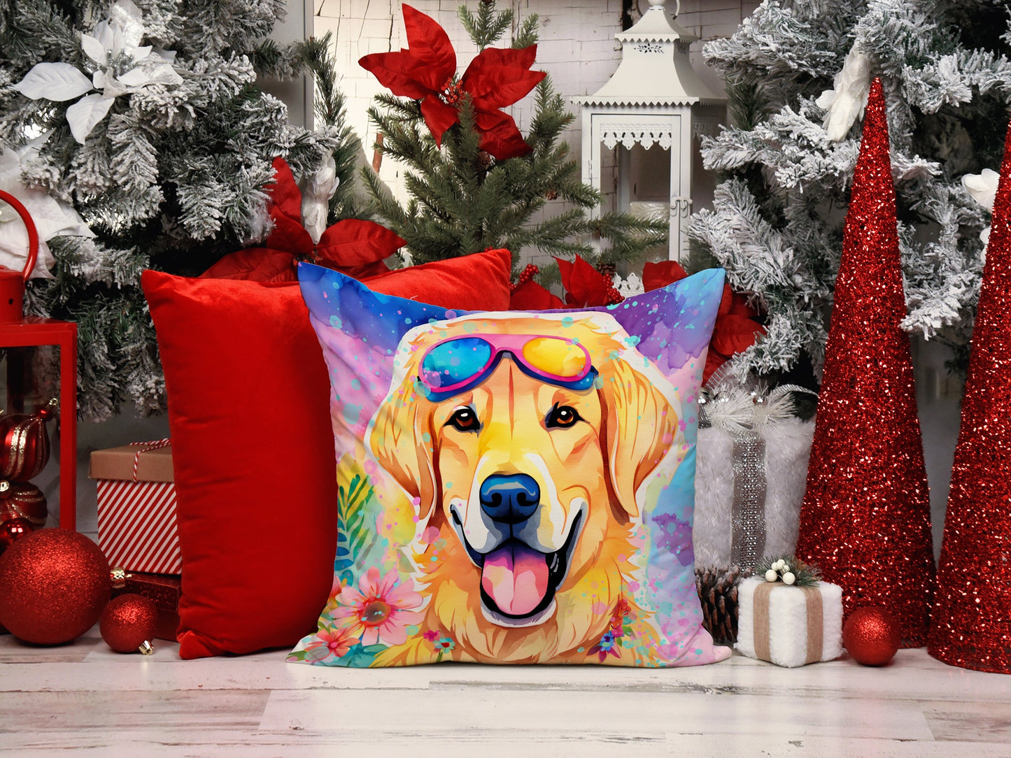 Yellow Labrador Hippie Dawg Throw Pillow-1