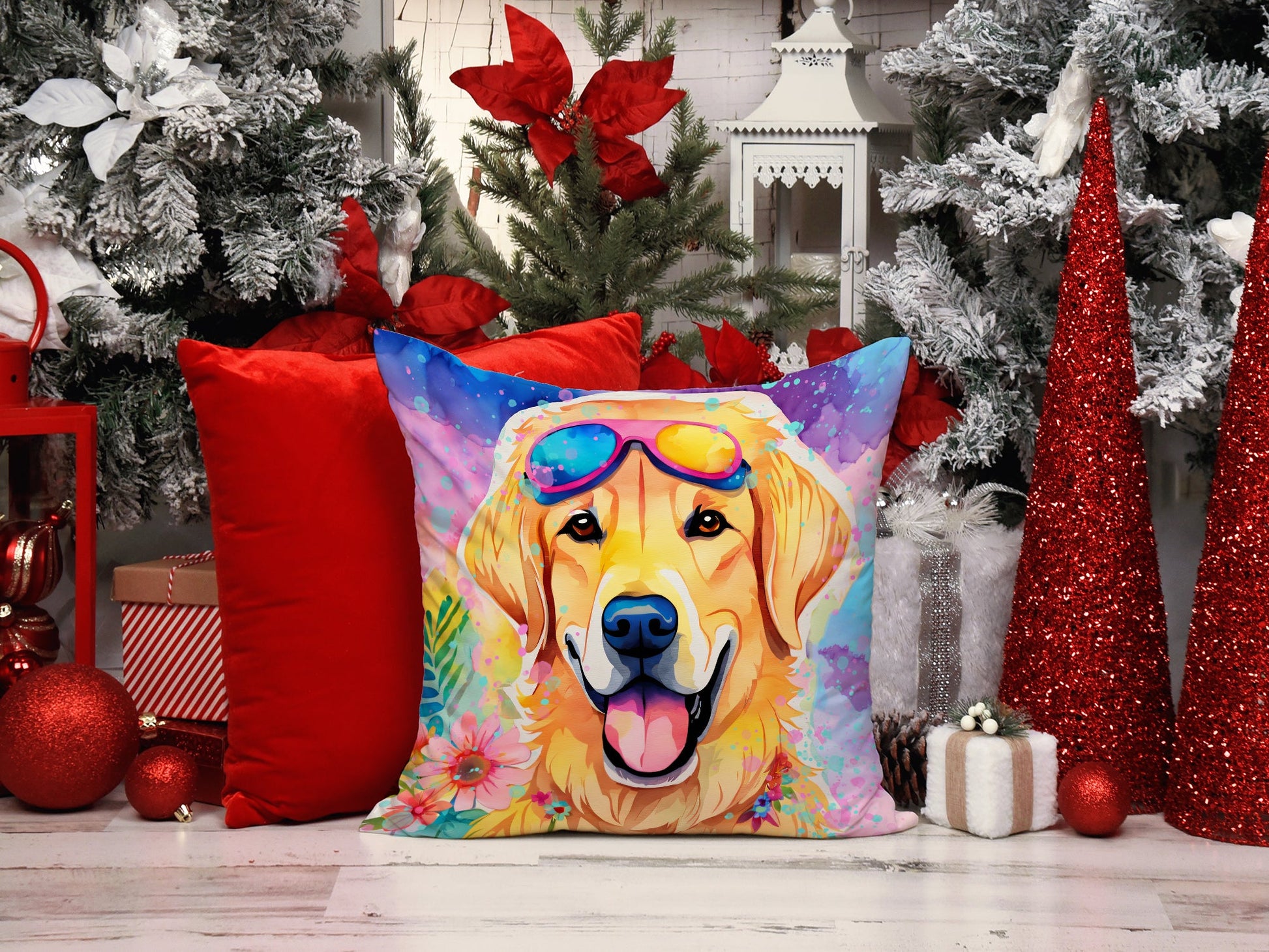 Yellow Labrador Hippie Dawg Throw Pillow-1