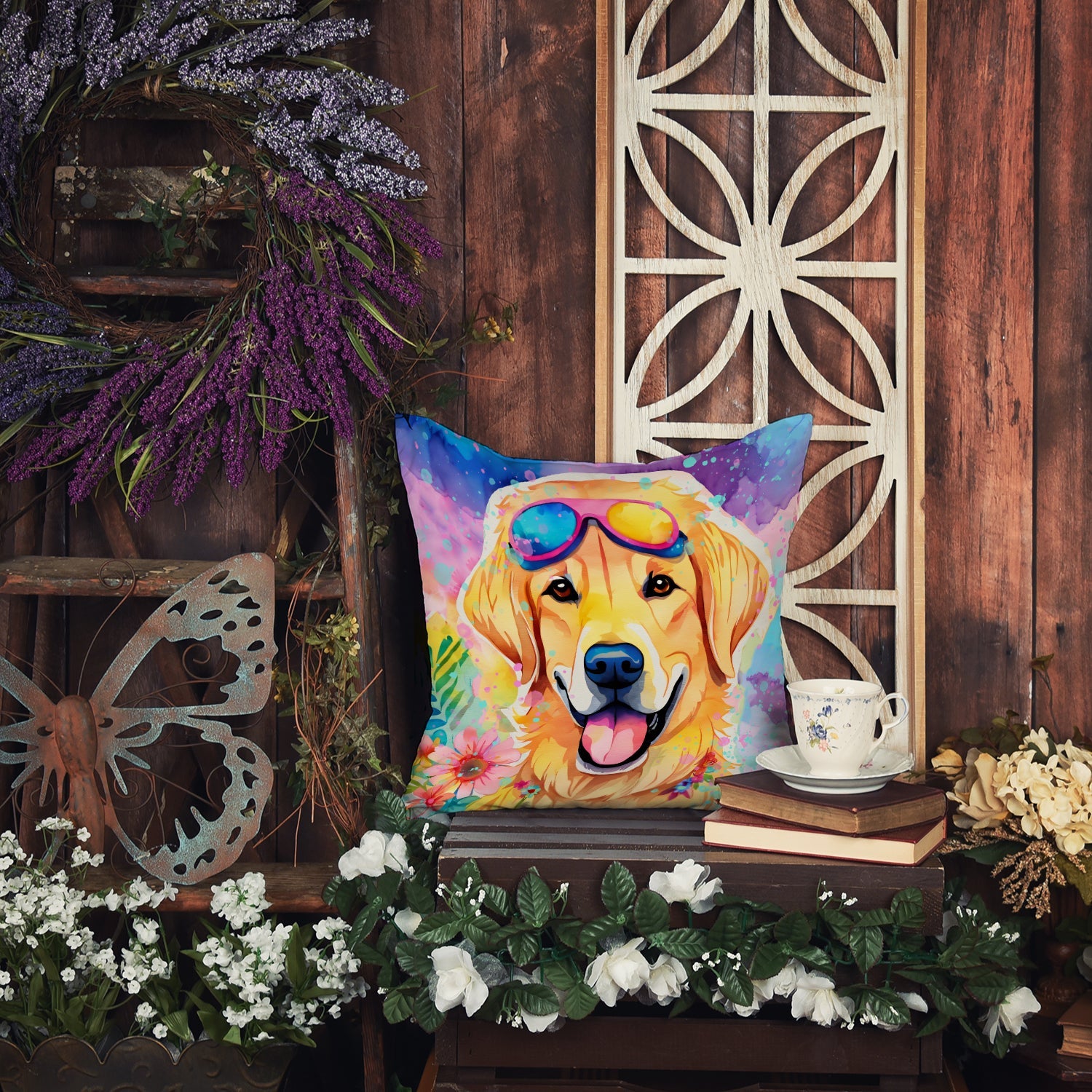 Yellow Labrador Hippie Dawg Throw Pillow-2