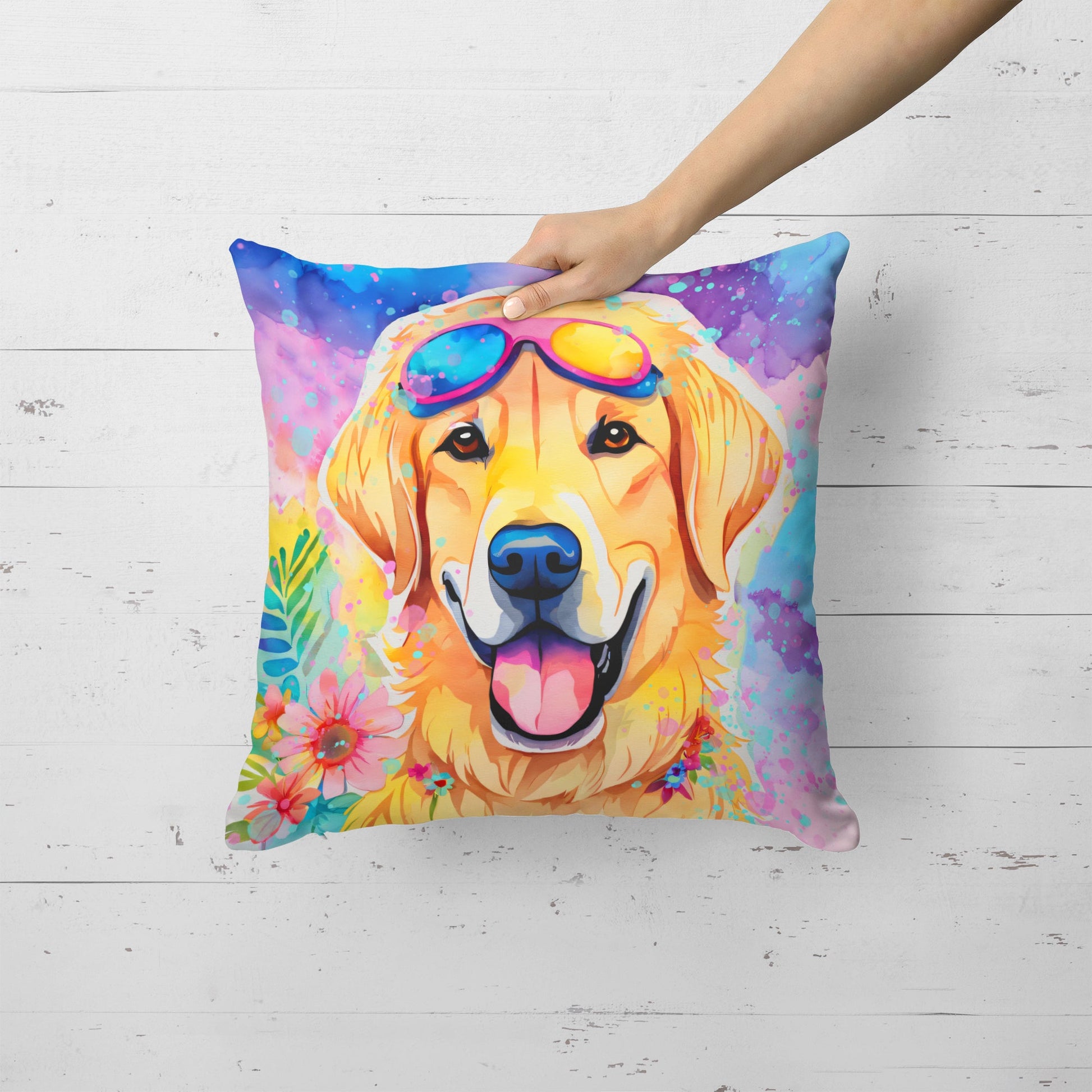 Yellow Labrador Hippie Dawg Throw Pillow-3