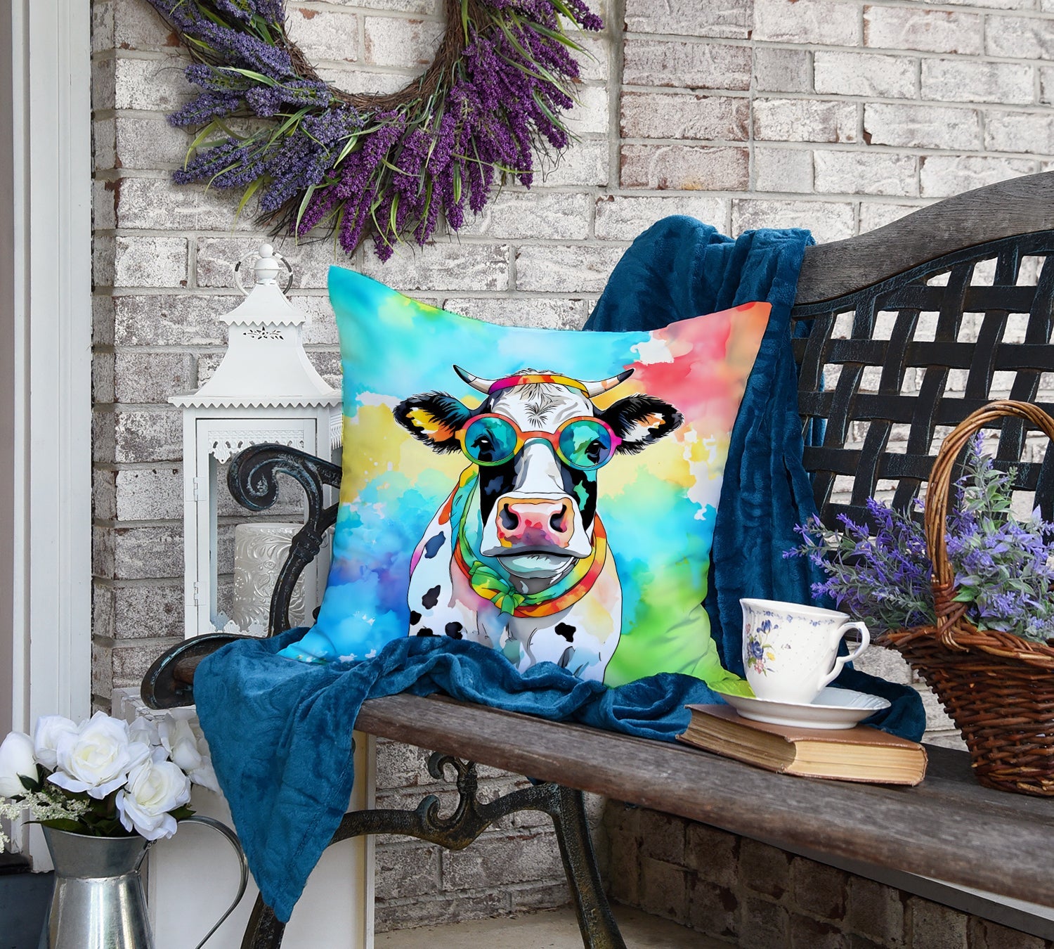Hippie Animal Cow Throw Pillow-3